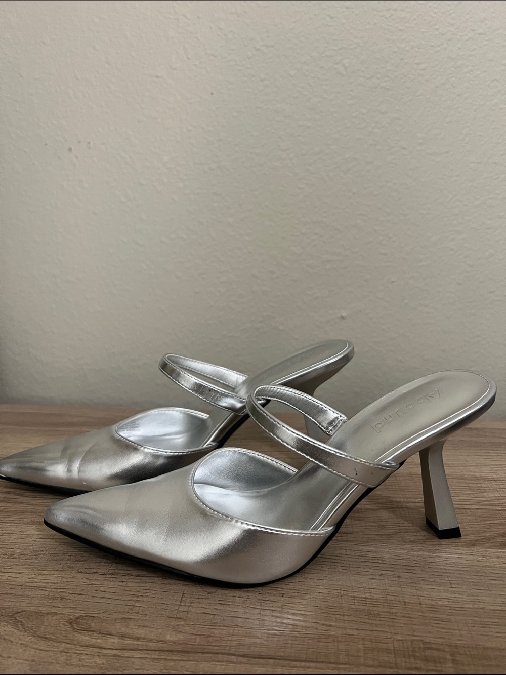 Silver Pointed-Toe Mary Jane Heels